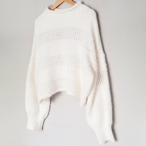 Arizona Jean Co Ivory Eyelash Fluffy Fuzzy Chunky Knit Crop Sweater XL Soft Cozy - Picture 14 of 16